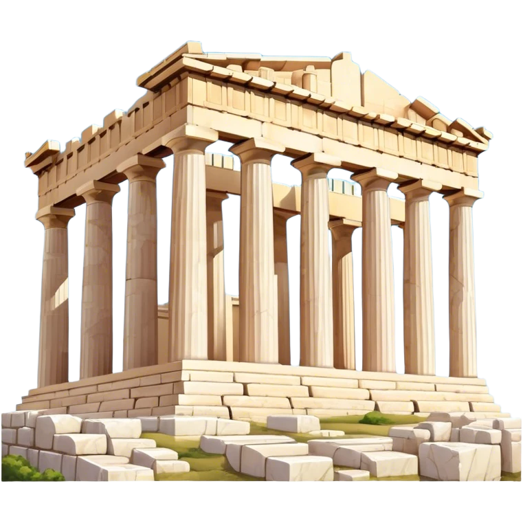 Cinematic Realistic Acropolis Landmark Emoji, showing the Parthenon standing proudly atop the Acropolis hill, with its marble columns glowing under the warm Athenian sunlight against a blue sky. emoji