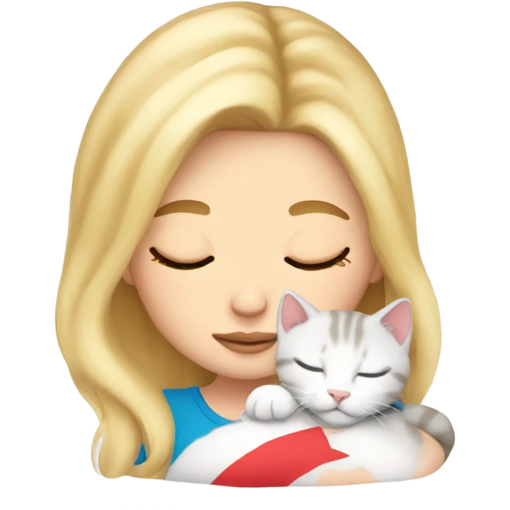 White girl blond hair sleeping with tricolor kitty emoji