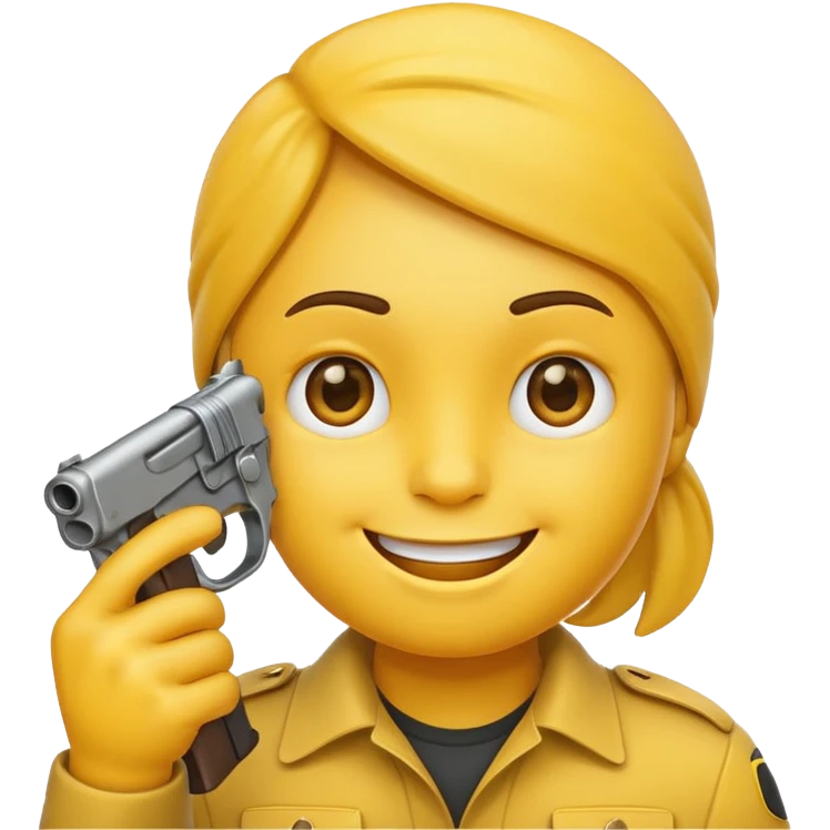 Create a smiling face emoji that’s holding a gun aimed to their forehead emoji