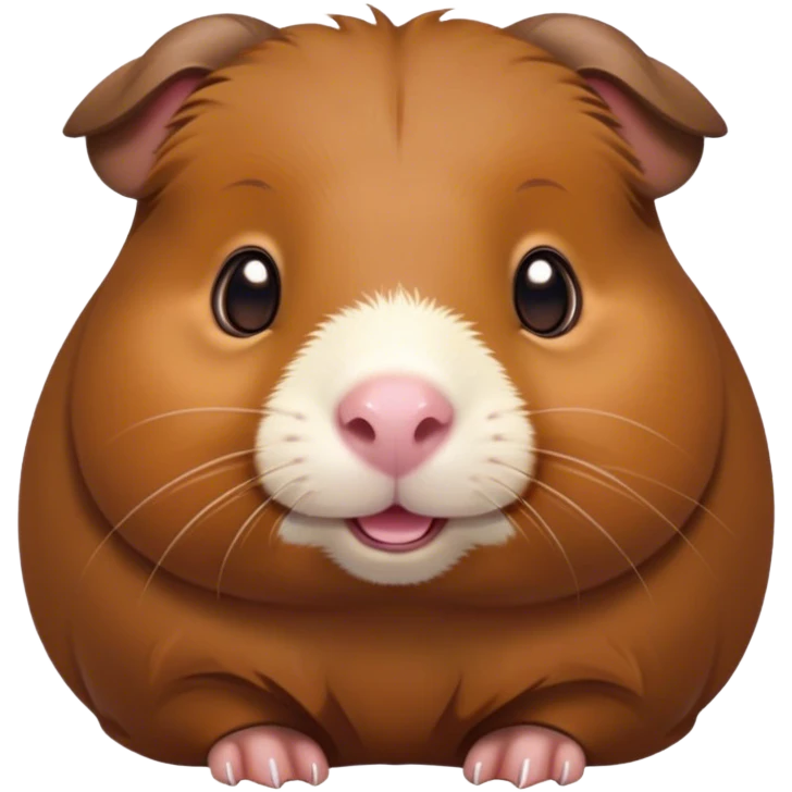 Cinematic Cute Brown Guinea Pig Portrait Emoji, Head tilted playfully and inquisitively, showcasing a velvety brown coat with a natural sheen, round, sparkling dark eyes filled with curiosity, Simplified yet irresistibly adorable features, highly detailed, glowing with a warm, friendly glow, high shine, affectionate and lively, stylized with a touch of whimsy, bright and endearing, soft glowing outline, capturing the essence of a mischievous yet loving guinea pig, so playful it feels like it could nuzzle out of the screen into your arms! emoji
