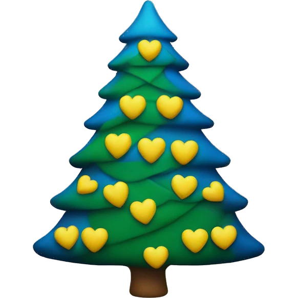 Christmas tree with yellow and blue hearts emoji