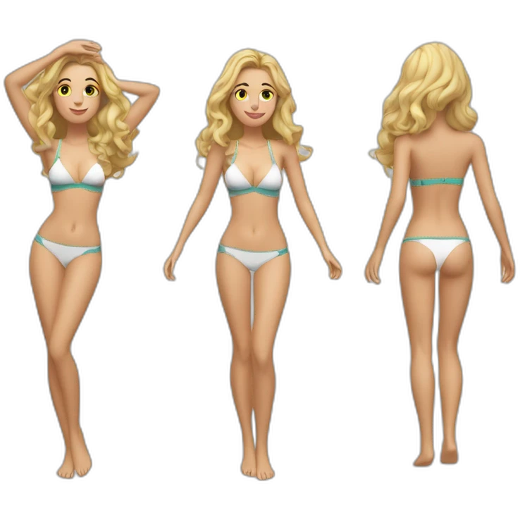 Slim-fit Caucasian woman small bra panties hands-in-hair pose (beach body) full body emoji