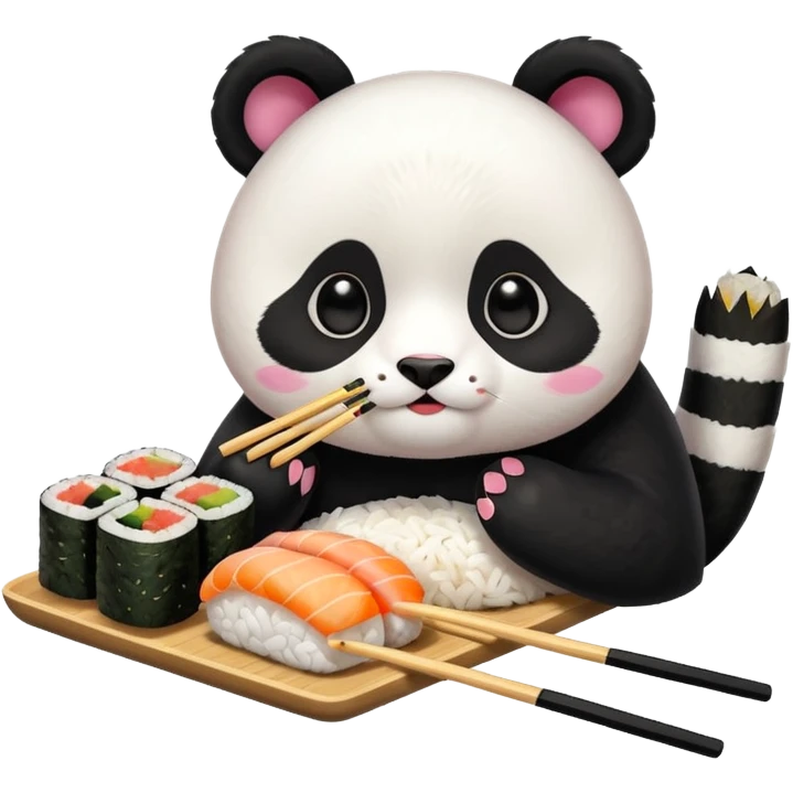 panda cat eatting sushi together emoji