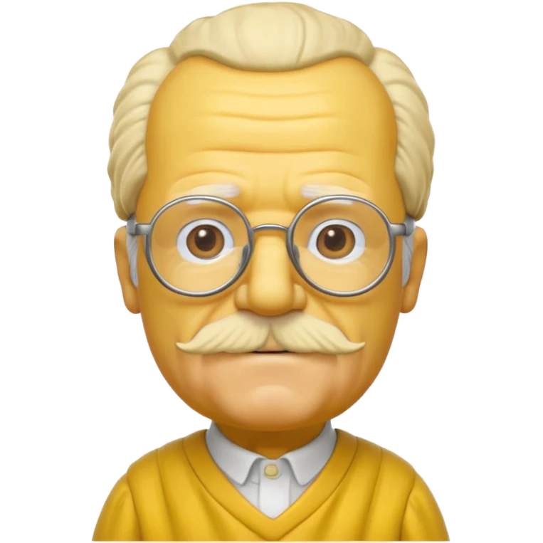 A 3D cartoon close-up of Grandpa Abe Simpson from The Simpsons, rendered in Memoji-style with bald yellow head, white tufts of hair on the sides, wrinkled face, glasses, and warm lighting. Match the Simpsons family color tone and style, yellow dress. emoji