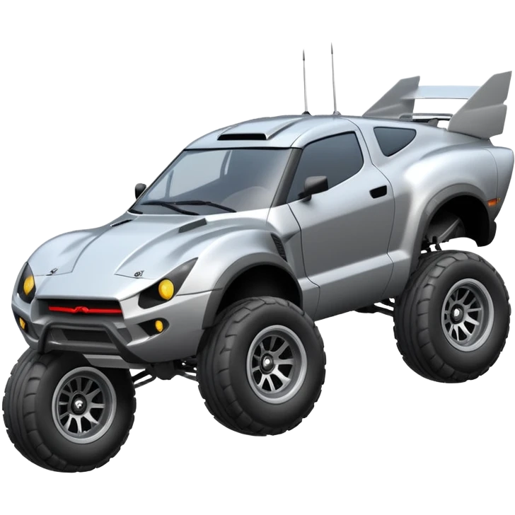 Satan’s Dirty and dented Local Motors Rally Fighter off road race car flying turning corner (silver wheels) emoji