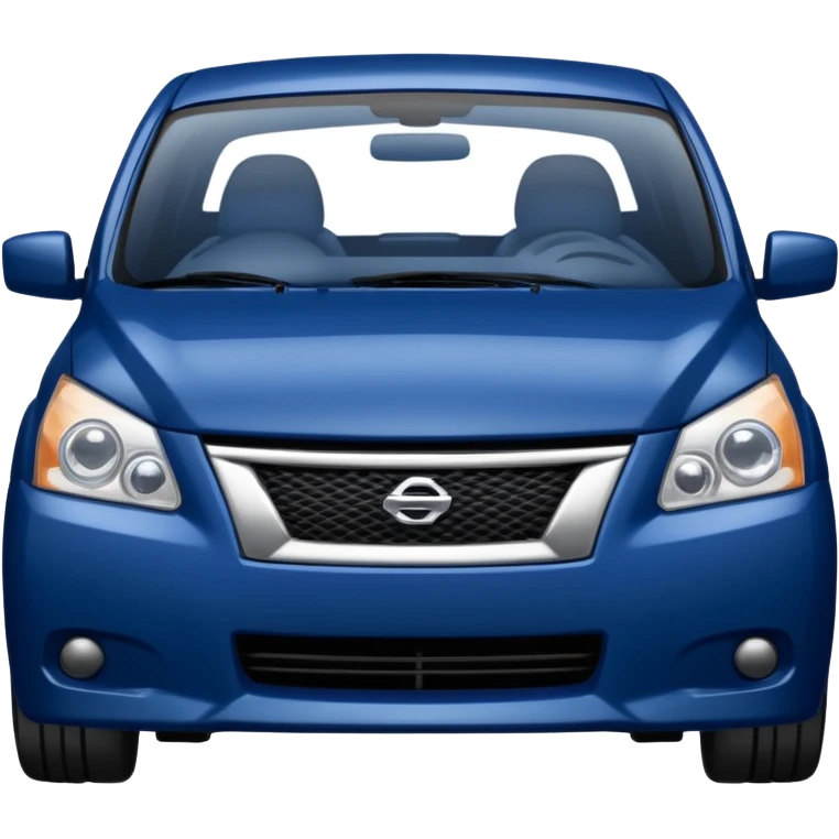 a dark blue Nissan Sentra with a sad face emoji