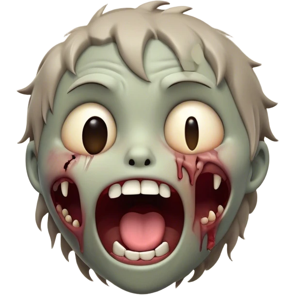 Cinematic Cute Yawning Zombie Portrait Emoji, with a delightfully quirky, slightly disheveled face in muted ashen tones, head tilted back in a big, funny yawn that reveals quirky stitches and playful gaps, simplified yet irresistibly charming, highly detailed with a soft, eerie glowing outline capturing the sleepy, offbeat vibe of a zombie taking a nap! emoji