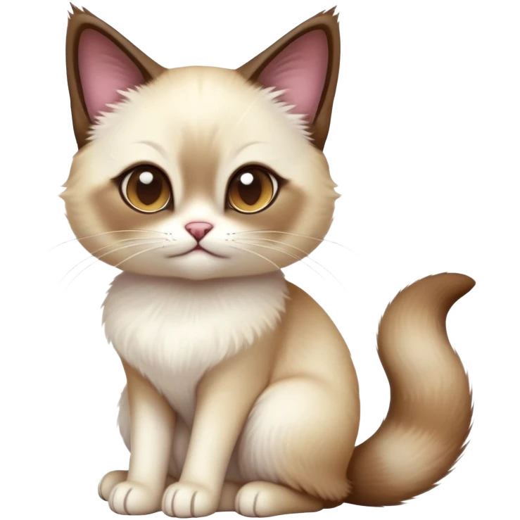 cinematic-[snowshoe cat]-realistic-full-body-sitting-emoji,-tail-curled-playfully-around-its-paws,-head-tilted-dramatically,-fluffy-[siamese]-fur,-simplified-yet-realistic-focused-features,-highly-detailed,-glowing-with-an-almost-sarcastic-glow emoji