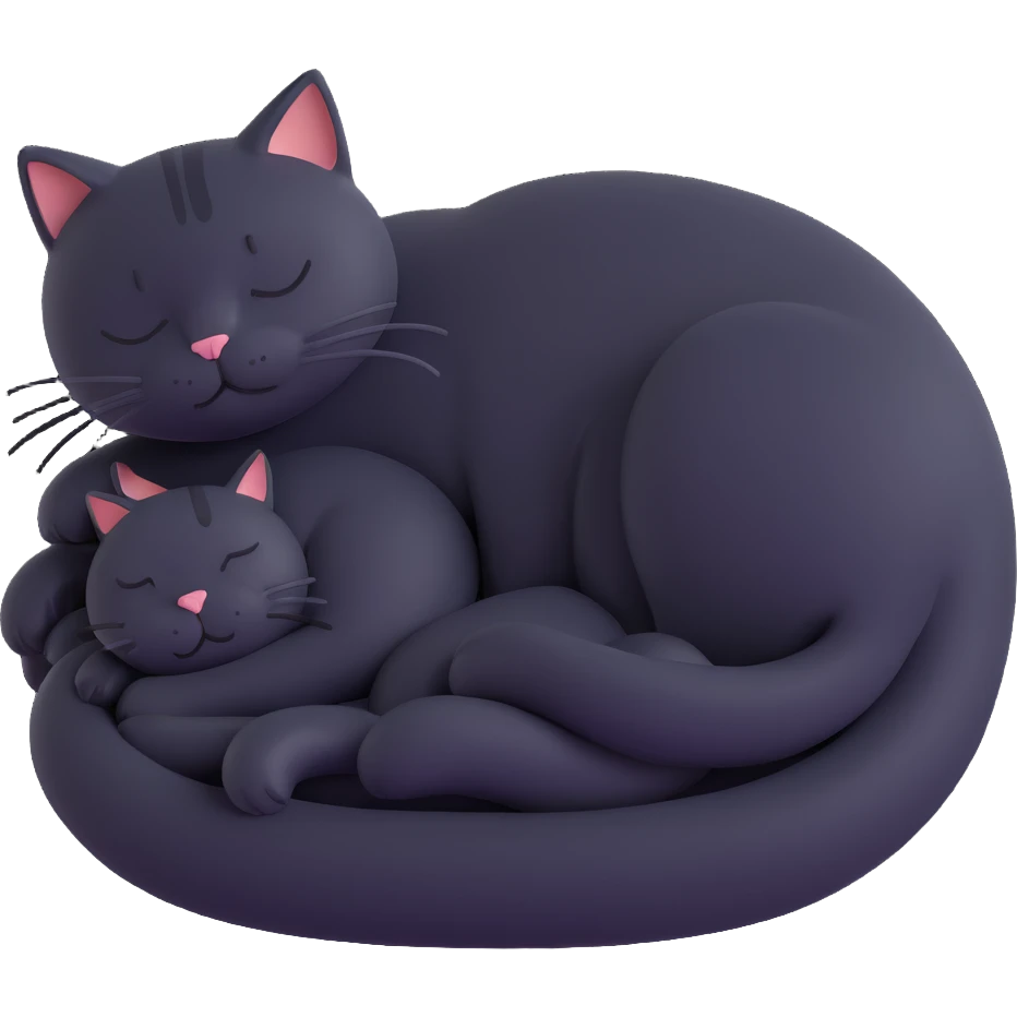 huge cat sleeping curled with a tiny human resting in the middle, both relaxed and safe emoji