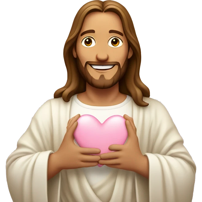 Smiling Jesus making light pink heart with hands emoji