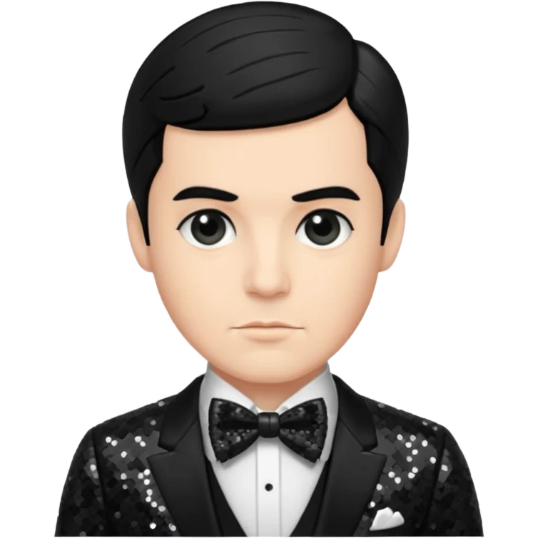 Boris Korloff with black hair, black sequin suit with bow tie emoji