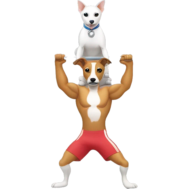 2 cats and 1 whippet doing Olympic weightlifting with a barbell emoji