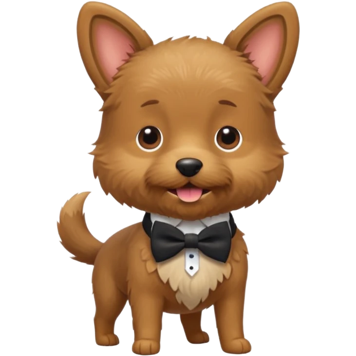 A mini dog with a scruffy but adorable beard, tail wagging excitedly and wearing a little bowtie.




















 emoji