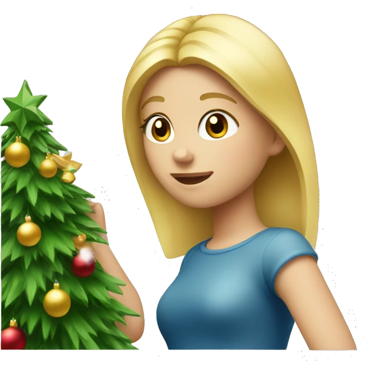 Blond Girl decorating a Christmas tree emoji