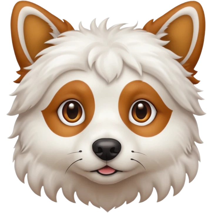 White dog with brown spots on eyes fluffy emoji