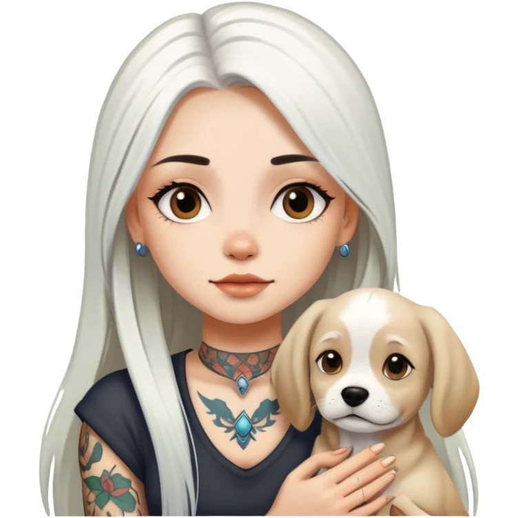 girl with long white  straight hair and tattoos and dog emoji