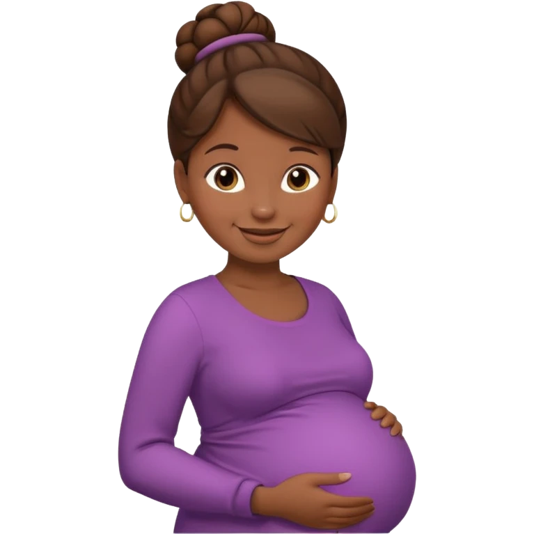 pregnant woman, brown hair, dark skin, bun hair emoji