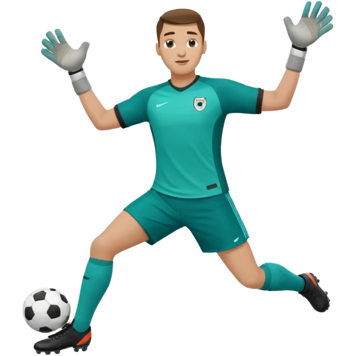 soccer goalkeeper teal shirt, shorts football boots arms out emoji
