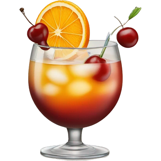 Cocktail garnished with an orange and a cherry emoji