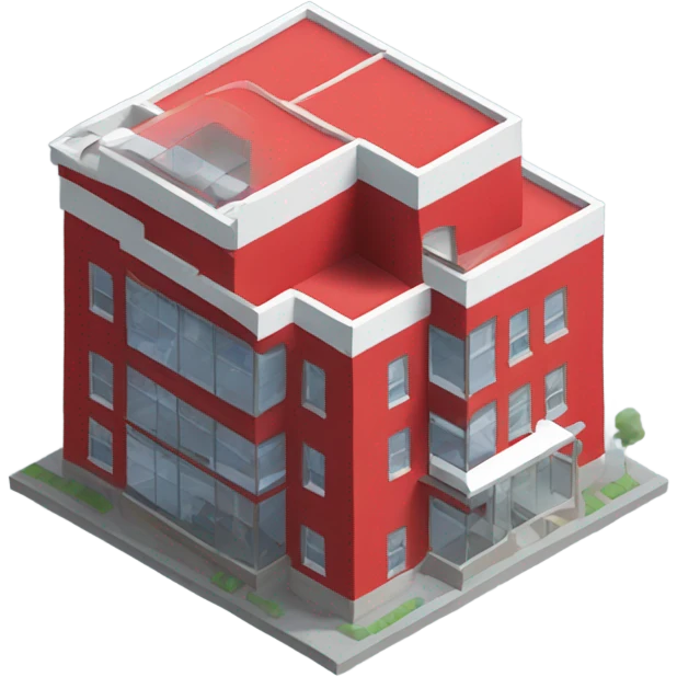 isometric red, modern, single storey building emoji
