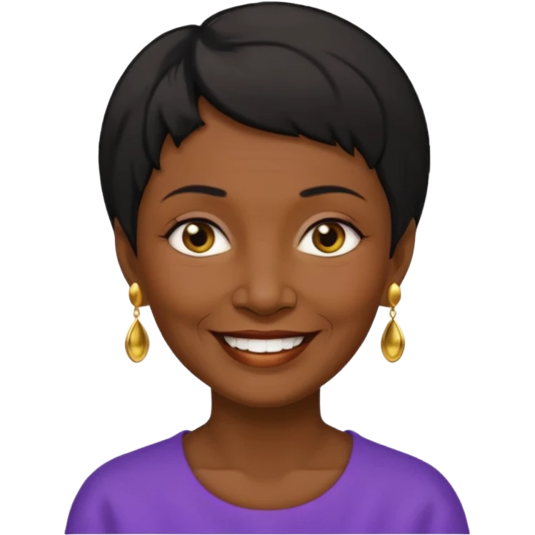 old woman with black short hair and gold earring and black skin emoji