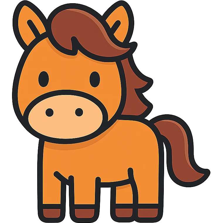 cute cartoon horse icon, rounded shapes, friendly expression, flowing mane, modern icon style emoji