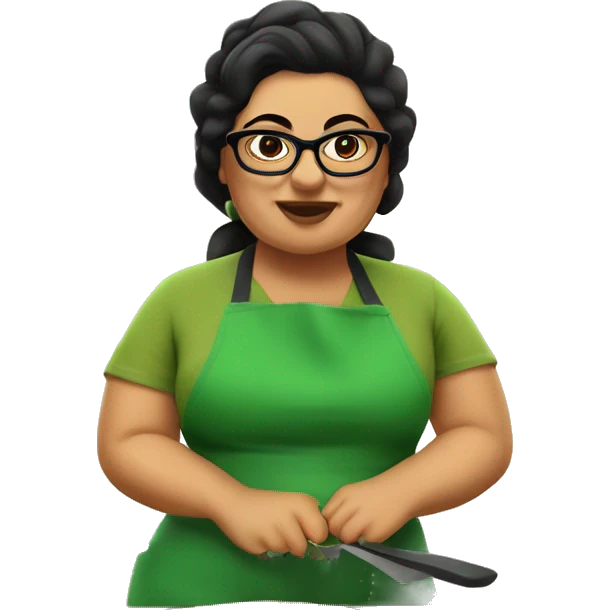 mexican chubby lady green apron  with glasses cooking tacos emoji