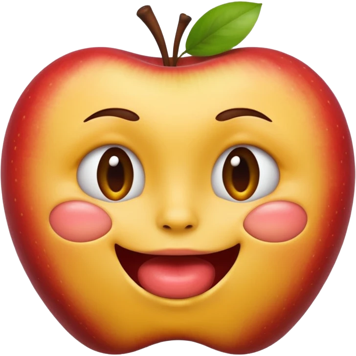 biting lip, round yellow face, realistic apple emoji style, no body, no hands, just the face emoji