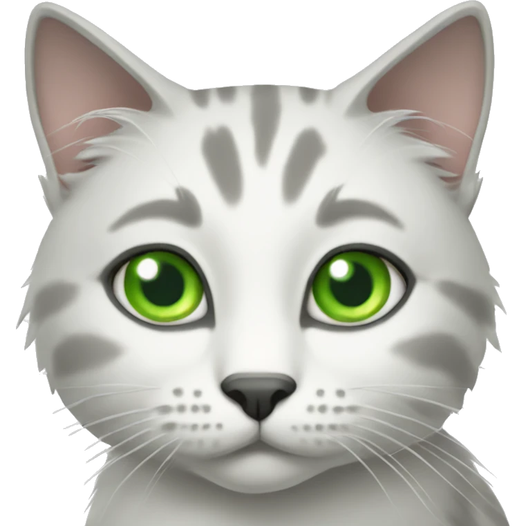 Grey and white cat, green eyes emoji