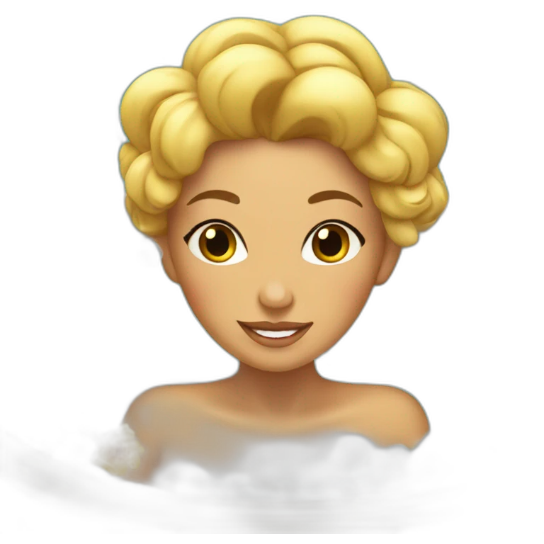 French woman taking a bath, tanned skin, flowers in water emoji