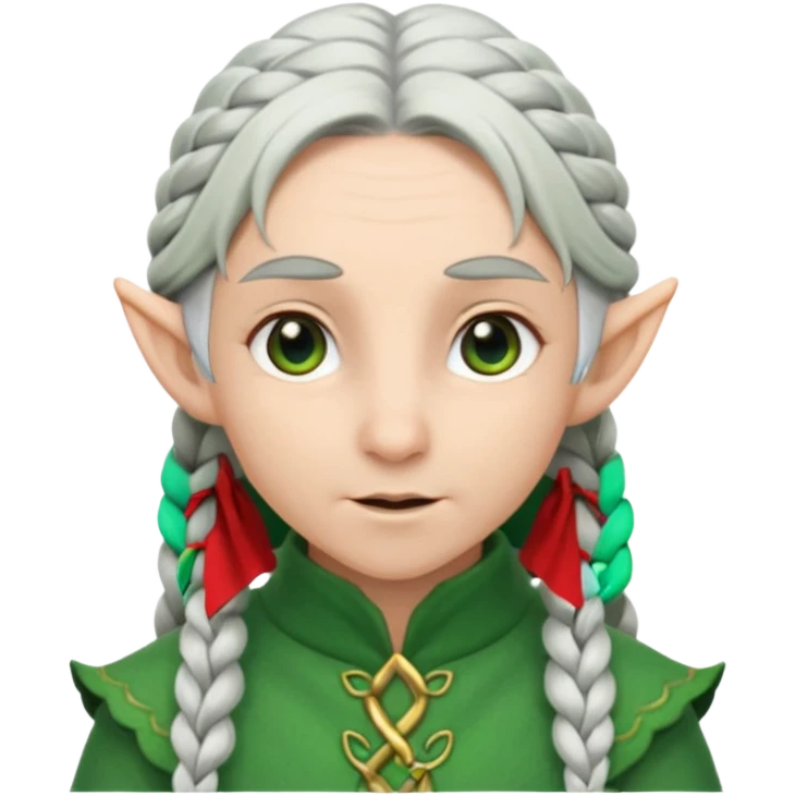 braid silver hair elf, green cloth emoji