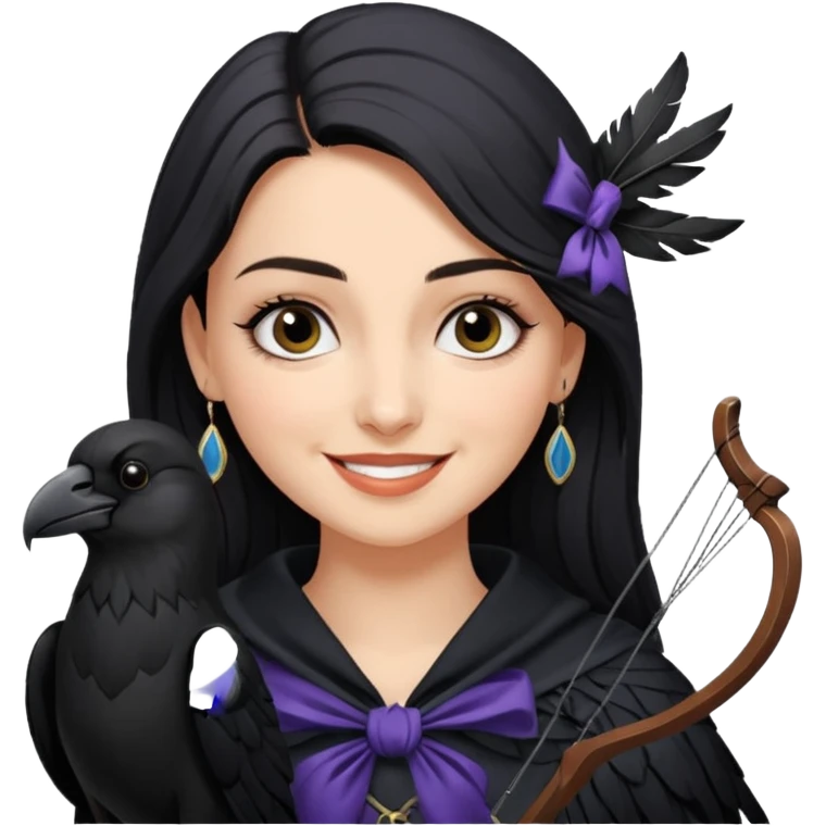Alysanne Blackwood from Game of Thrones. She is known as black aly and is the Wife of Cregan Stark. I have her looking like Hande Erçel. Show her with a raven and a bow. Have her smirking, smiling, laughing emoji