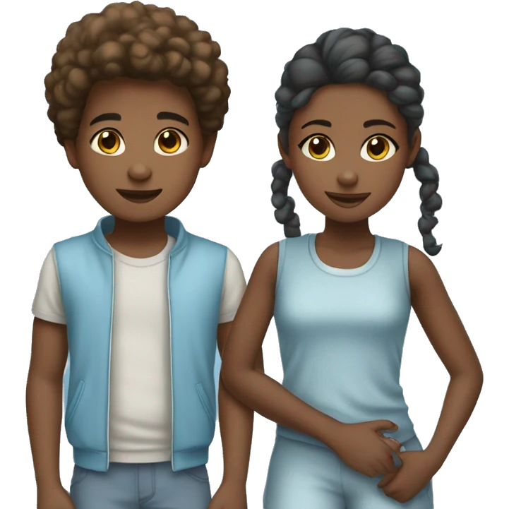young african american boy and girl wear sky blue clothes emoji
