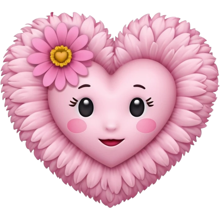 A fluffy light pink heart with a pink flower  emoji