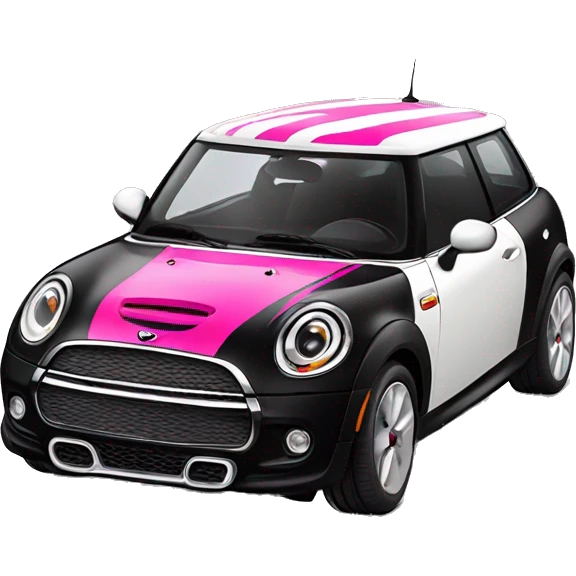 Black mini cooper, white roof, hot pink stripes emoji