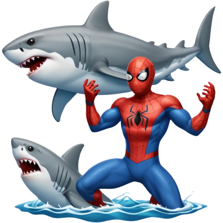 Spider-Man catching a great white shark emoji