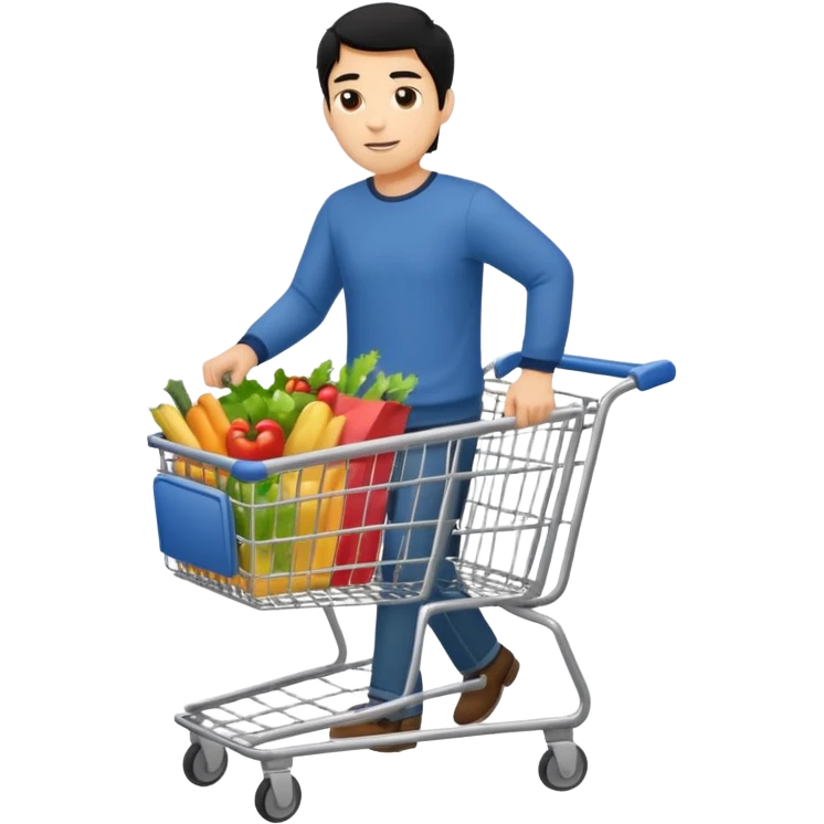 man-with-a-shopping-cart-full-body black hair emoji