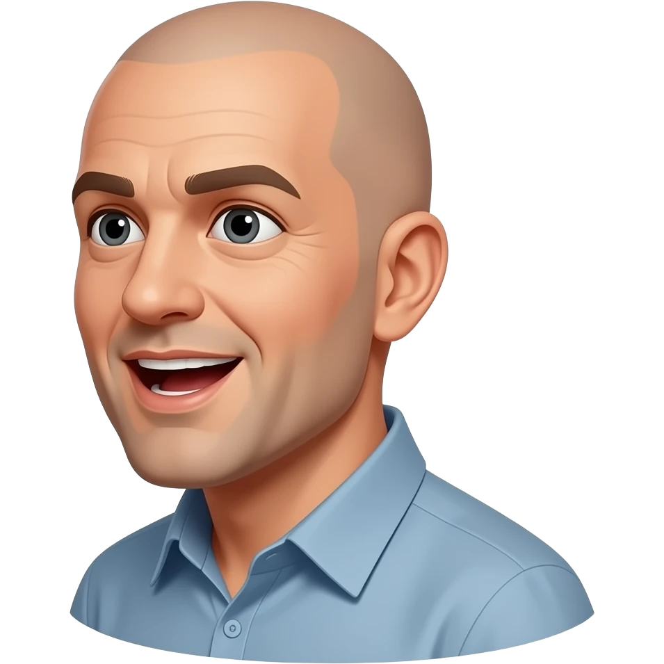 a bald man looking to the side, talking with an open mouth emoji