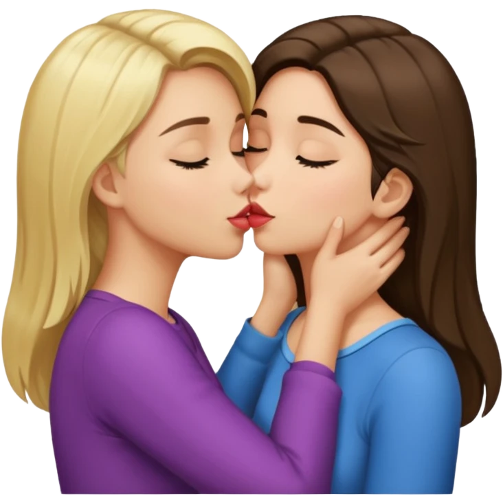 blond girl kissing brunette girls neck emoji