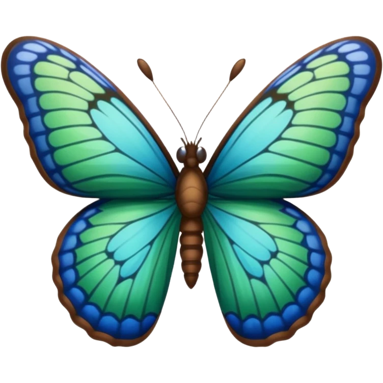 A butterfly with blue edges, green wings, and a brown body  emoji