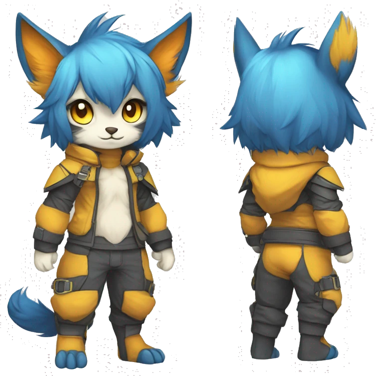 Anthro-Edgy-Cool-Blue-Yellow-Beige-Orange-Contrast-Colors-Fantasy-Fur-Sona-Chibi-Shiny-Fakémon-Hybrid full body emoji