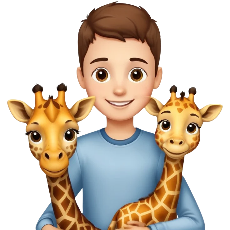 smiling boy with pet giraffe emoji