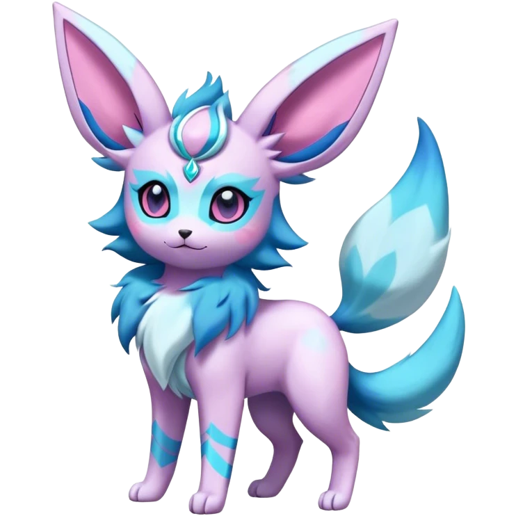 Futuristic Fluffy Celestial Magical Glaceon-Espeon-Sylveon-Umbreon-hybrid, full body emoji