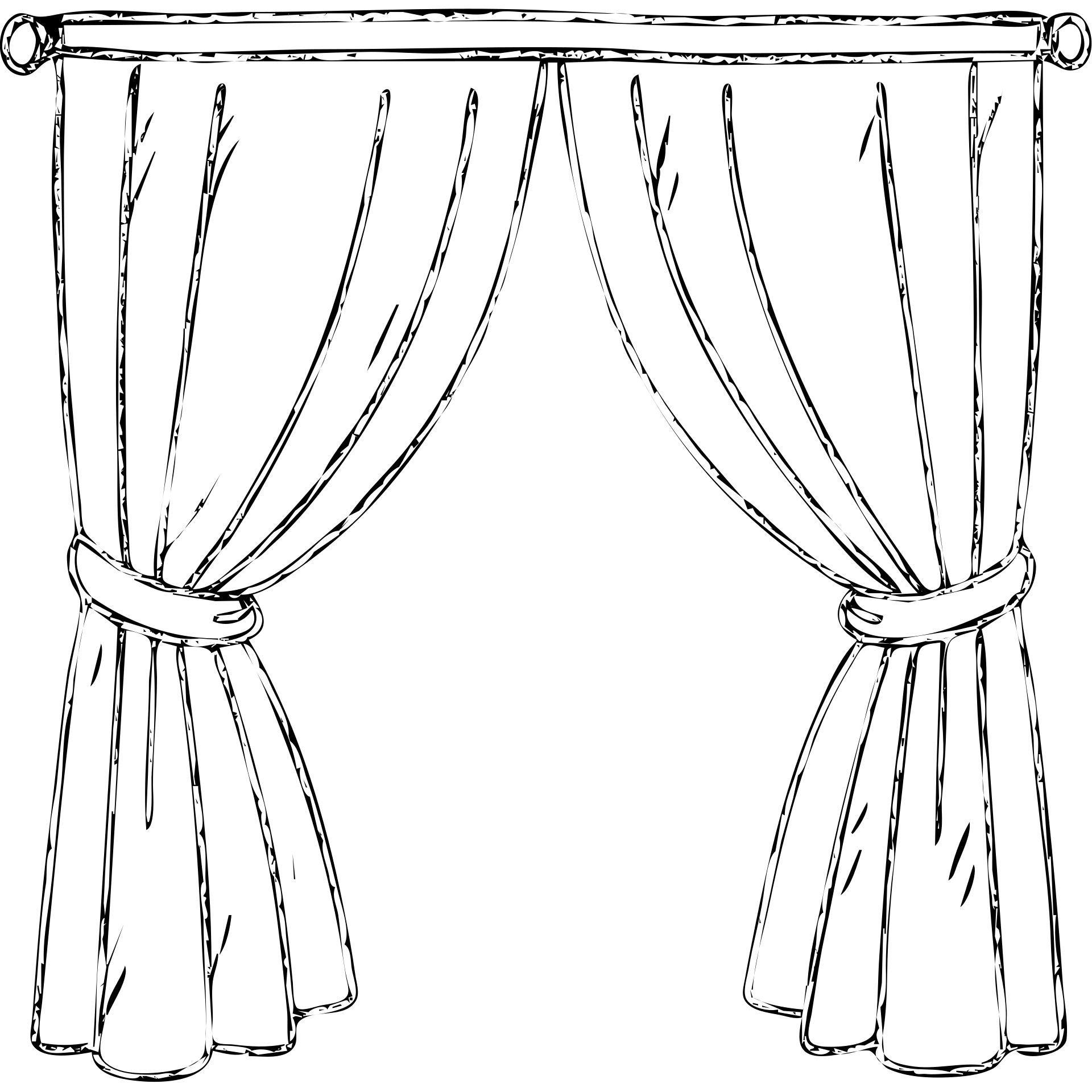 hand-drawn outlined icon of a symmetrical curtain, fully closed, both sides matching emoji