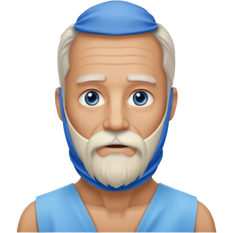 Older man with a full long beard, a medical neck brace, and blue eyes. emoji