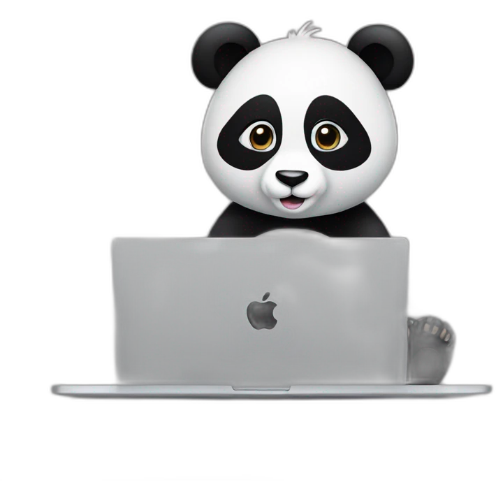 panda girl is working on apple laptop emoji