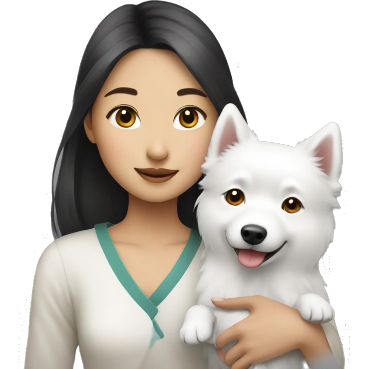 asian girl with Japanese spitz dog emoji