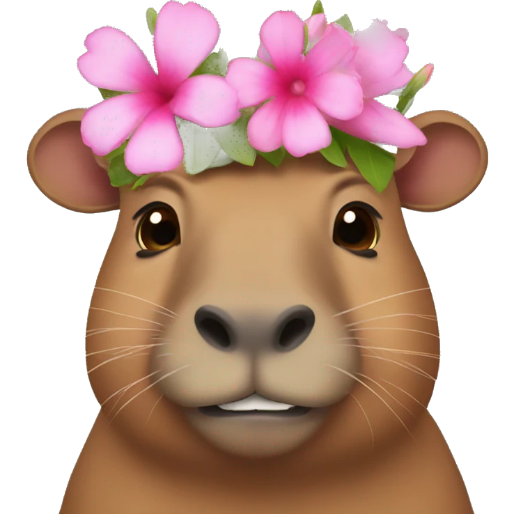 Capibara with pink flowers on her head emoji
