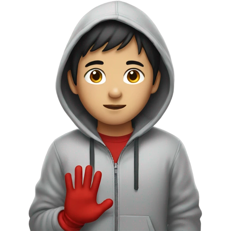 Asian Boy wearing red gloves on hands and a hoodie emoji