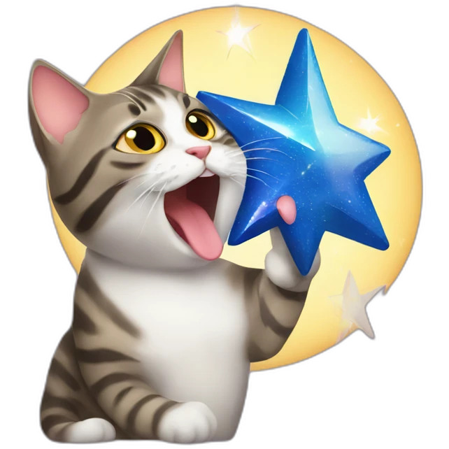 Cat licking his star emoji